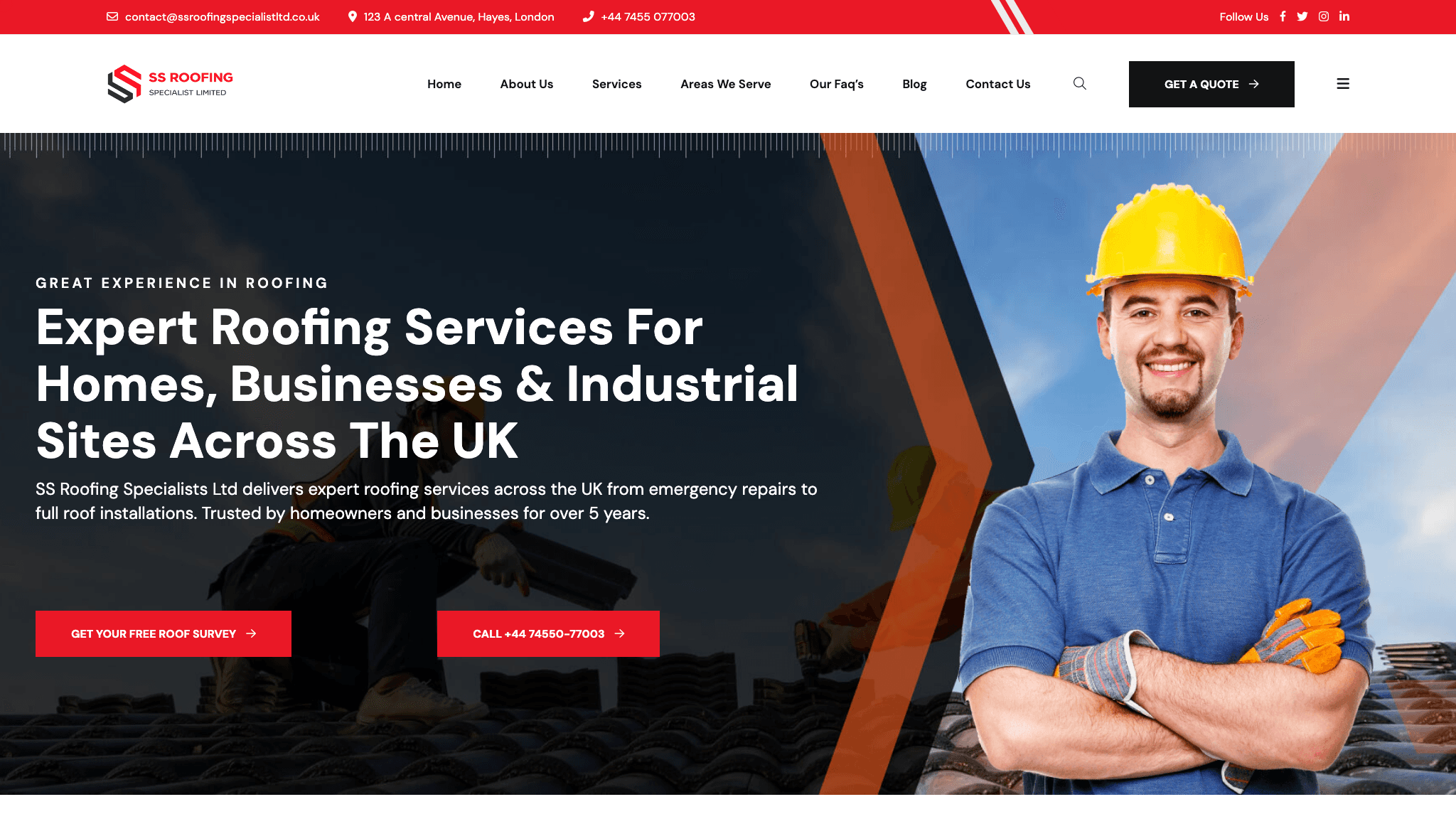 SS Roofing Specialist case study screenshot